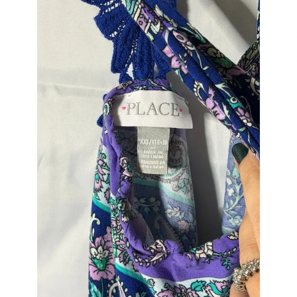 The Childrens Place Girls Blue Purple Paisley Handkerchief Hem Dress XXL 16 - Picture 3 of 3
